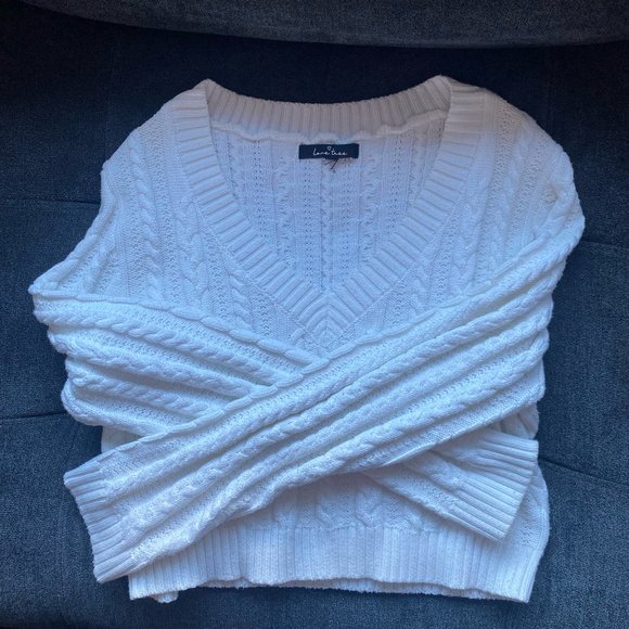 Love Tree White Mini Cable Knit Cropped Sweater - Picture 1 of 2